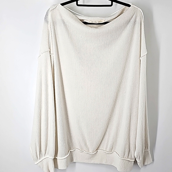 We The Free Inverted Seam Boat Neckline Ribbed Knit Pullover Boho Sweater - Picture 11 of 16